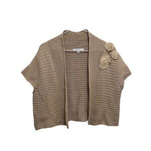 1179 CAbi Cropped Textured Knit Short Sleeve Open Sweater Sz.L
